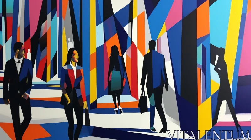 Abstract Painting of People Walking in a City | Dynamic Artwork AI Image