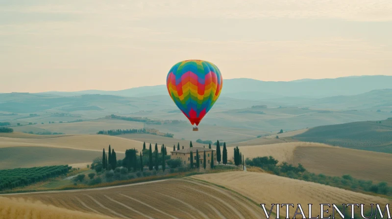 Captivating Hot Air Balloon Floating Above a Field - Florentine Renaissance AI Image