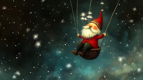 Fantasy Gnome Floating Among Stars