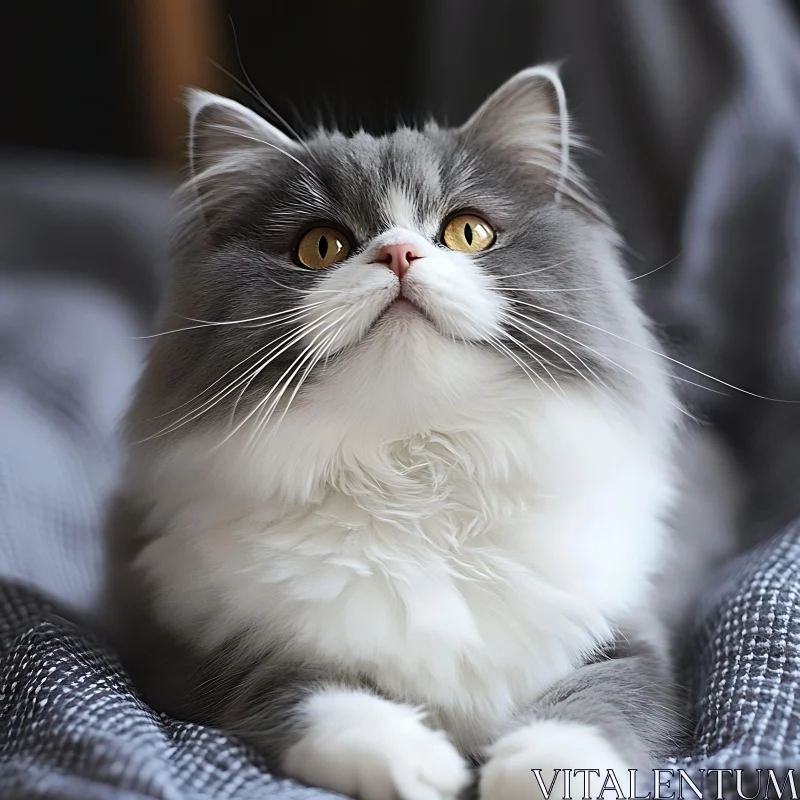 Cute Gray and White Cat Portrait AI Image