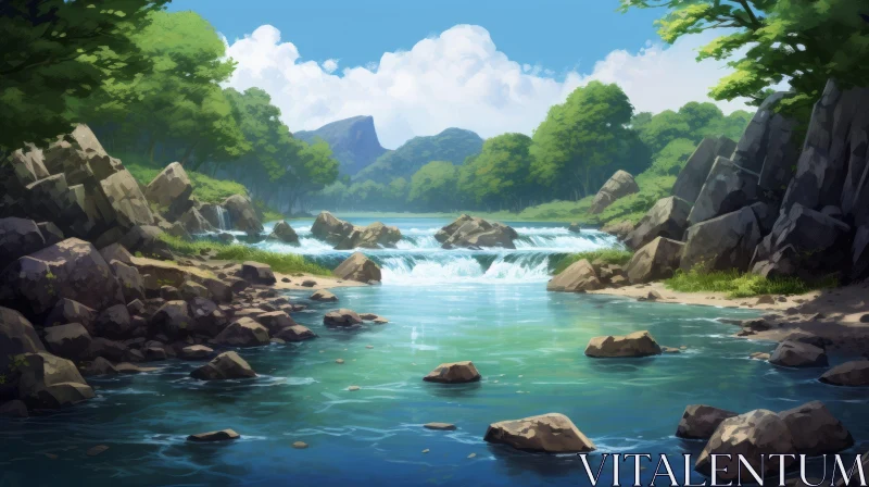 Enchanting River in Serene Landscape AI Image