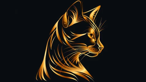 Golden Cat Profile Digital Drawing