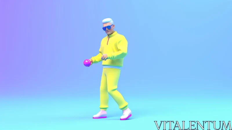 Male Character 3D Rendering in Yellow Tracksuit AI Image