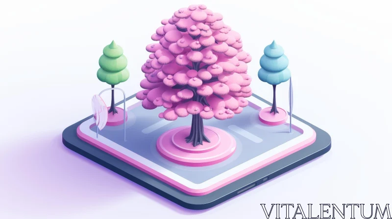 Pink Tree 3D Phone Illustration AI Image