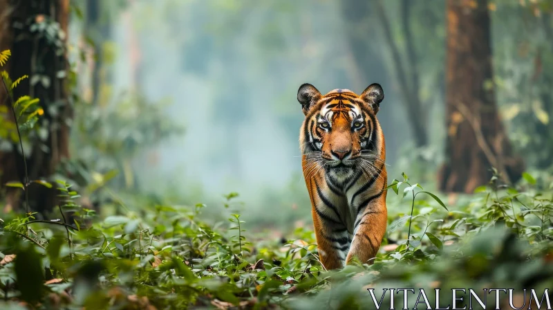 Powerful Tiger Walking in a Forest | Captivating Wildlife Photography AI Image