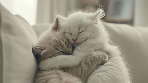 White Kittens Sleeping Peacefully on Couch