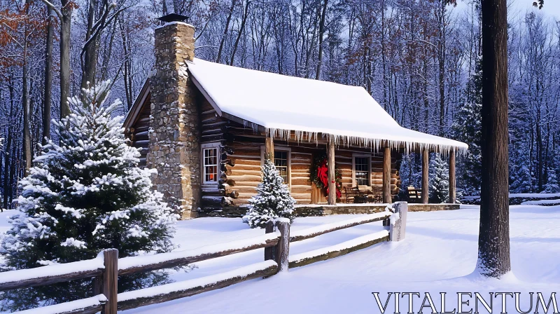 Winter Log Cabin Scenic AI Image