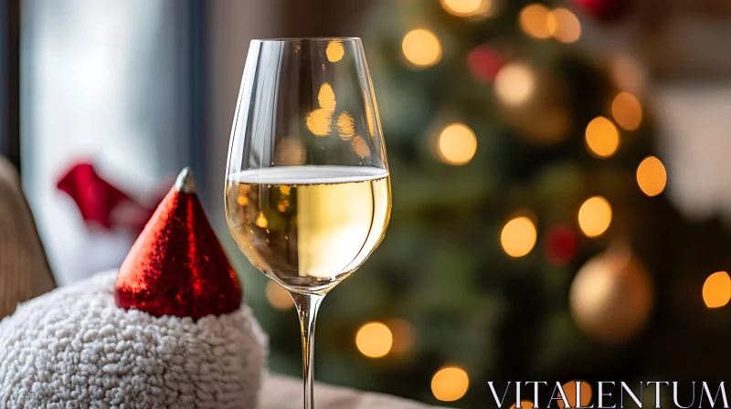 Christmas Wine Glass and Tree Lights AI Image