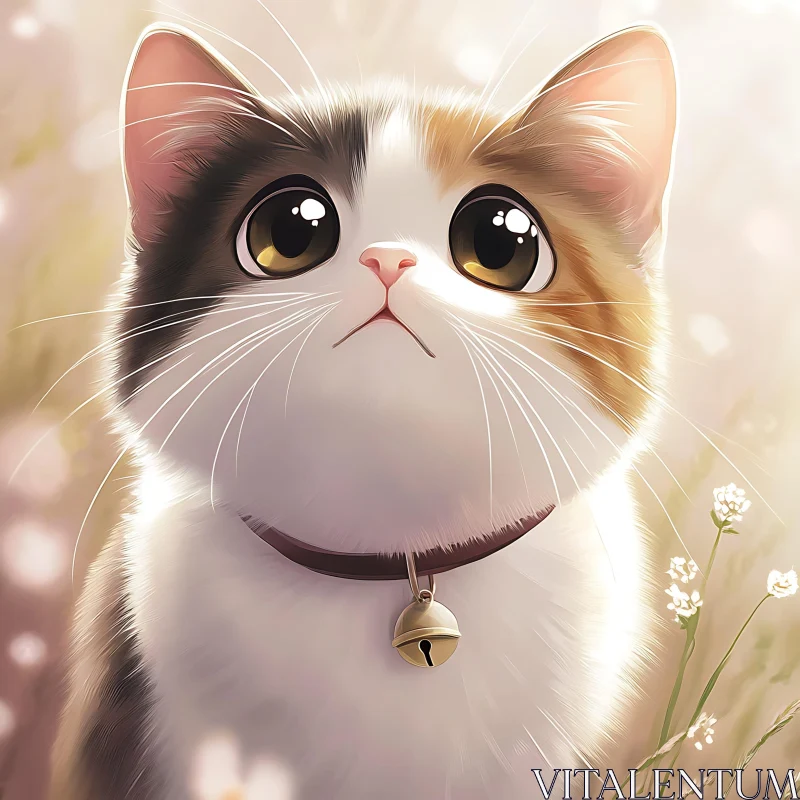 Cute Kitten with Bell Collar AI Image