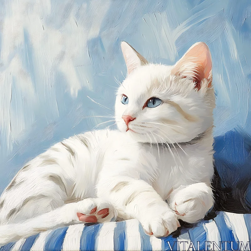 AI ART Portrait of a White Cat with Blue Eyes