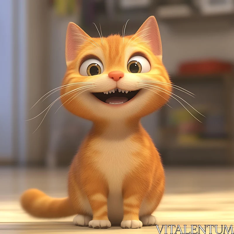 Charming Animated Cat with a Happy Expression AI Image