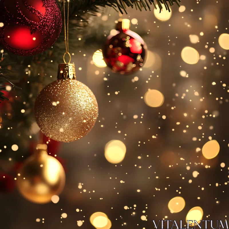 Christmas Tree Decorations with Sparkling Lights AI Image