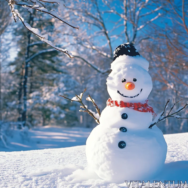 Joyful Snowman in Winter Wonderland AI Image