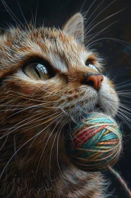 Cat with Yarn Close-Up