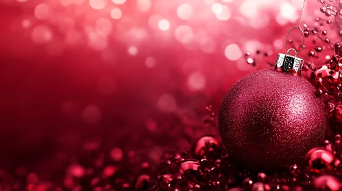 Festive Red Christmas Bauble with Glittery Background