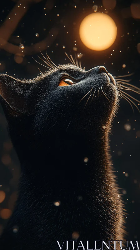 AI ART Mystical Black Cat Under Moonlit Sky