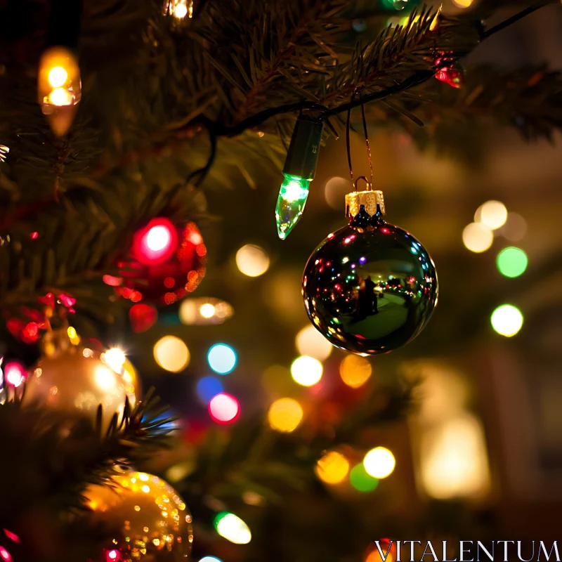 Festive Christmas Tree With Lights and Baubles AI Image