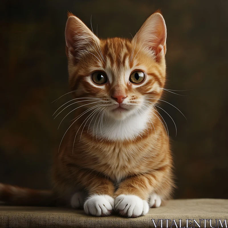 Cute Ginger Kitten with White Paws AI Image