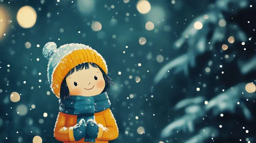 Cute Child in Snowy Winter Scene