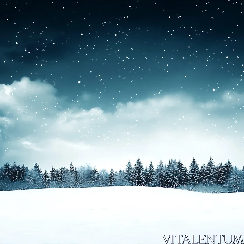 Snowy Forest with Falling Snowflakes AI Image