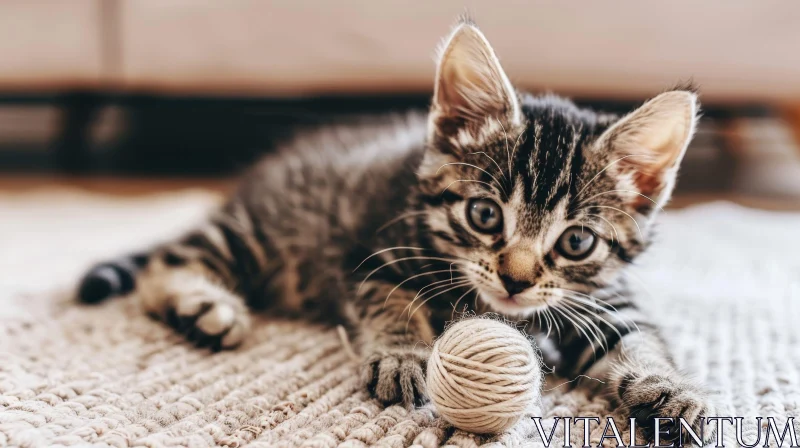Adorable Tabby Kitten Playing with Yarn AI Image