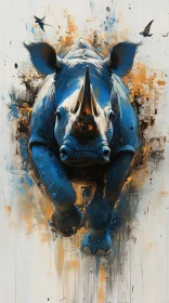 Expressive Rhino and Birds Painting