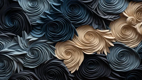 Blue and Cream Paper Flowers 3D Rendering