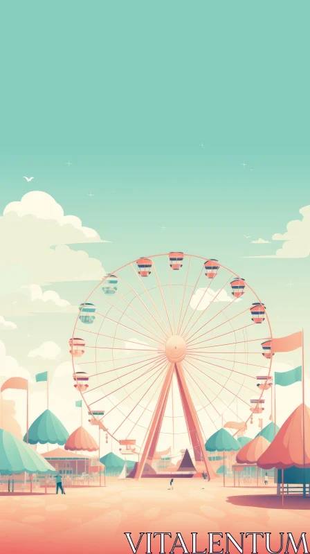 Captivating Amusement Park Illustration with Ferris Wheel | Dreamy Tones AI Image