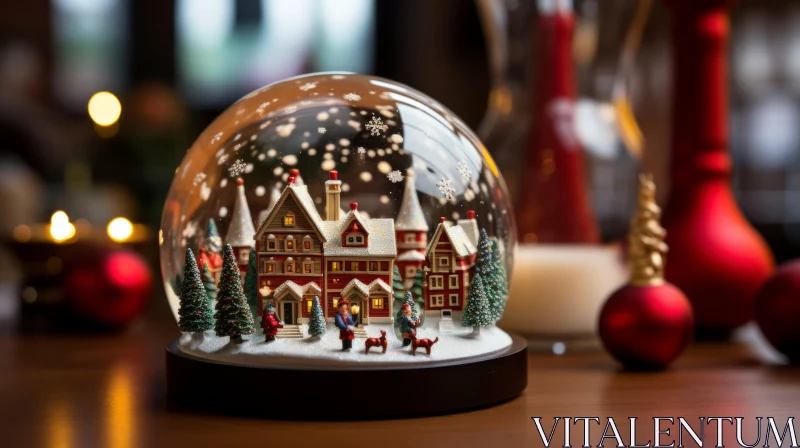 Captivating Christmas Holiday Scene with Snow Globe on Table AI Image