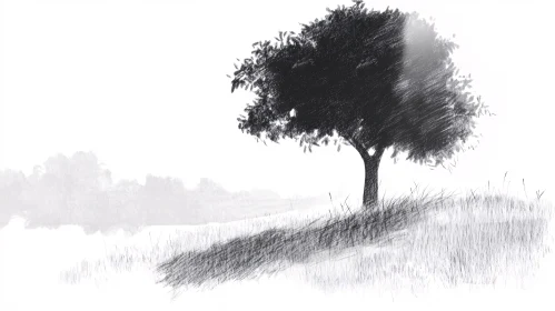 Peaceful Tree Sketch in Countryside