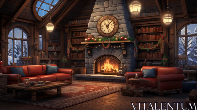 Christmas Living at the Forest Lodge - Cozy Cabin and Fireplace AI Image