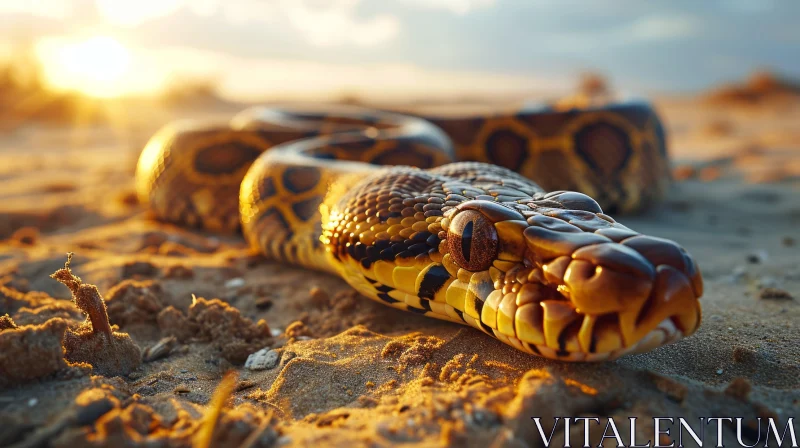 Close-Up of Snake's Head Resting on Sand - Mesmerizing Nature Photography AI Image