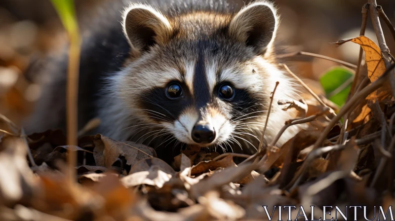 Close-up Raccoon Portrait in Woods AI Image