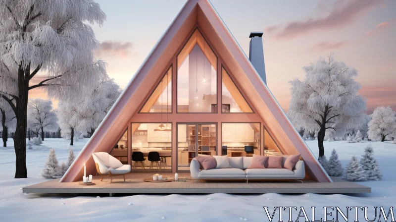 AI ART Cozy Winter Cabin in Woods - Tranquil Nature Scene