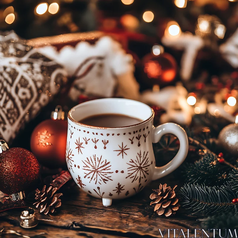 Festive Mug with Warm Holiday Decor AI Image