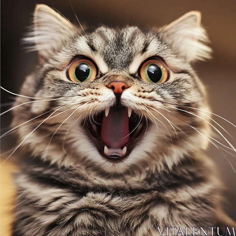 Wide-Eyed Tabby Cat in Expressive Close-Up AI Image