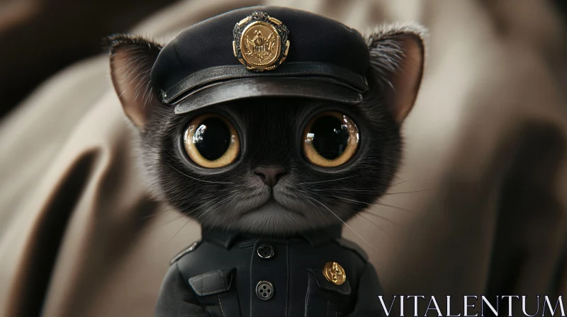 Cute Cartoon Police Cat AI Image