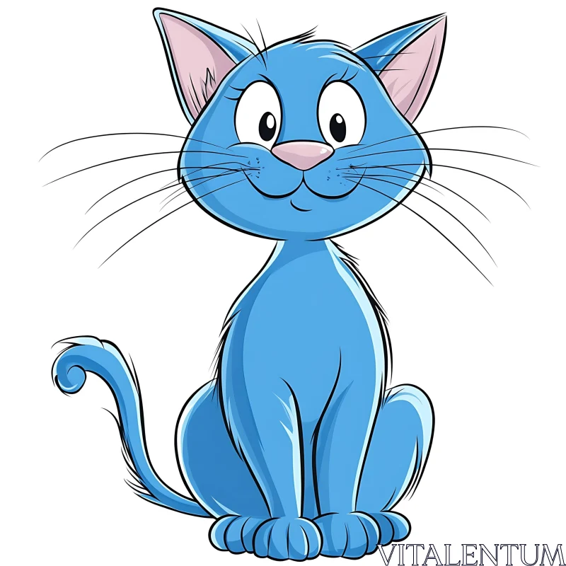 Cute Blue Cat Drawing AI Image