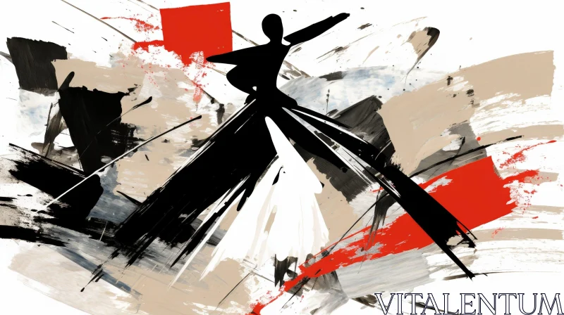 Expressive Abstract Painting with Black Figure and Vibrant Brushstrokes AI Image