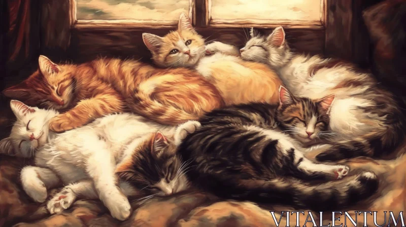 Feline Harmony - A Captivating Image of Sleeping Cats AI Image