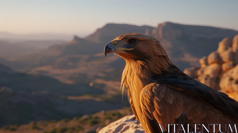 Majestic Eagle Perched on Rock in Mountainous Landscape AI Image