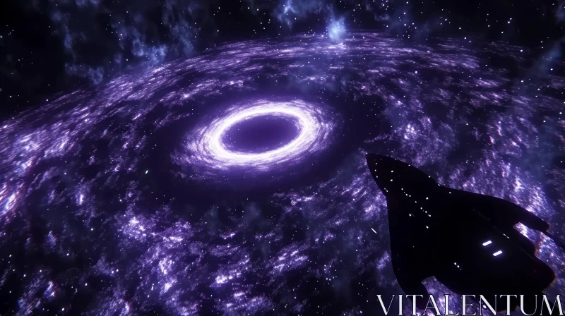 Purple Asteroid and Black Hole in Space - Virtual Reality Sci-Fi Anime Art AI Image