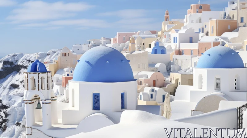 Santorini Village with Snow: Rendered in Cinema4d AI Image