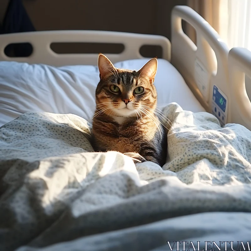 Cat in Bed with Morning Sunlight AI Image