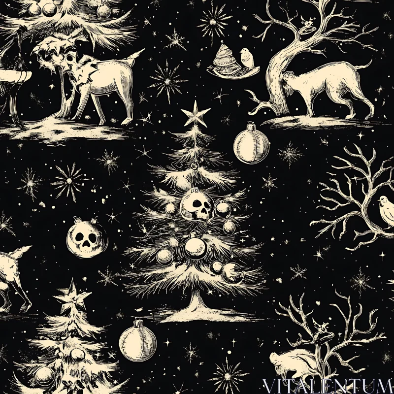 Whimsical Holiday Scene with Skulls AI Image