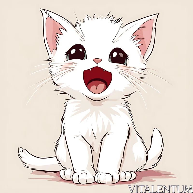 AI ART Happy Animated White Kitten