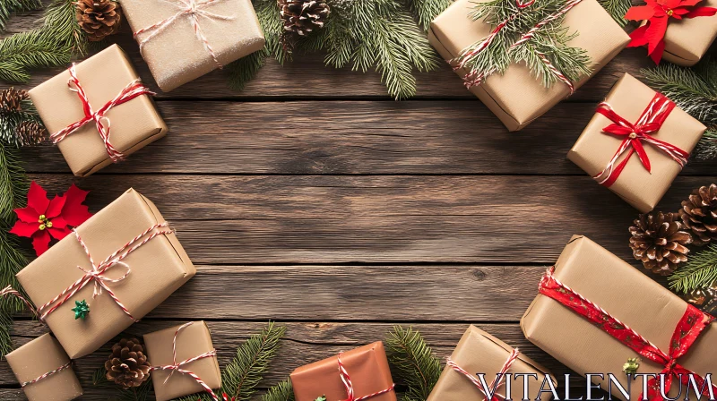 Rustic Christmas Present Display AI Image