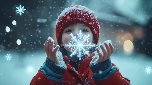 Happy Child Playing in the Snow