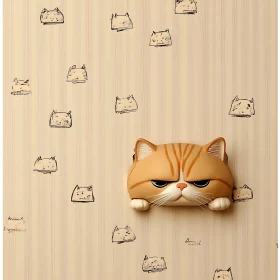 3D Grumpy Cat Art with Cat Head Wallpaper Design