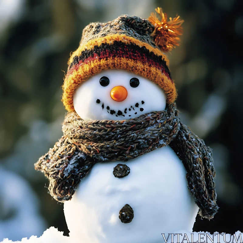 Festive Snowman with Knitted Hat and Scarf AI Image